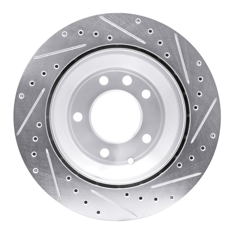 Audi Q7 Brake Rotor (1) - Rear Left - R1 Concepts - Drilled & Slotted - Silver - `03-`18